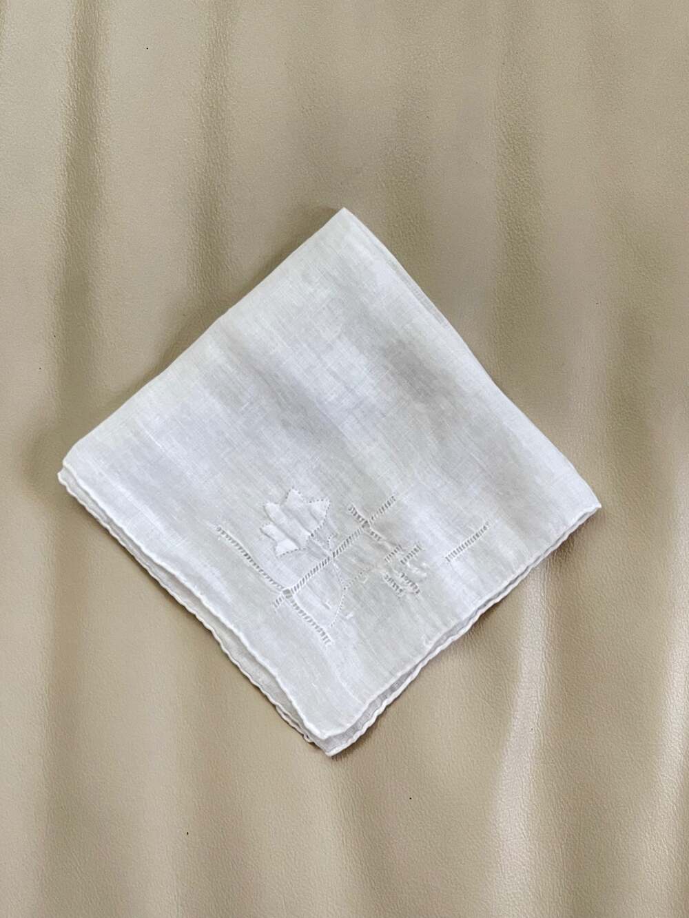 Vintage White Embroidered Hanky Hankie Very Unique